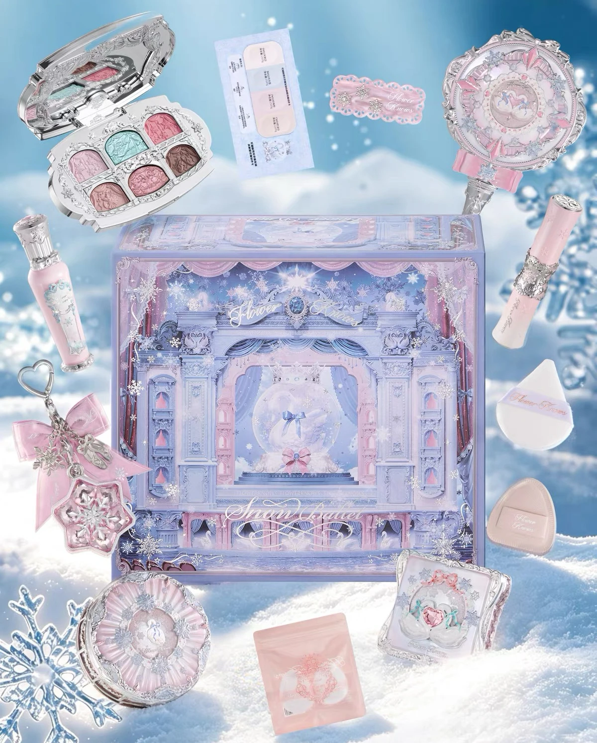Flower Knows Snow Ballet Makeup Set Eyeshadow Blush Lip Glaze Full Kit Gift Box