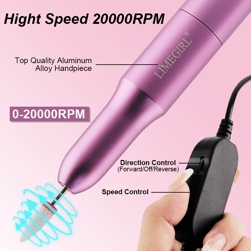 ポータブル電動ネイルドリルマシン,USB,プロの研磨装置,アクリルジェル削除用ツール,20000rpm