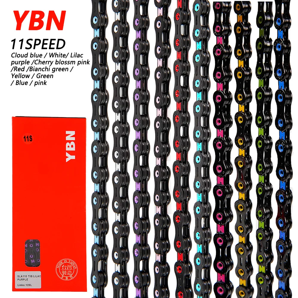 YBN Bike Chain 11Speed Colorful Rainbow Black Red Blue Green Biancci Pink Titanium Coating MTB Road Bike Chain for Shimano/ SRAM