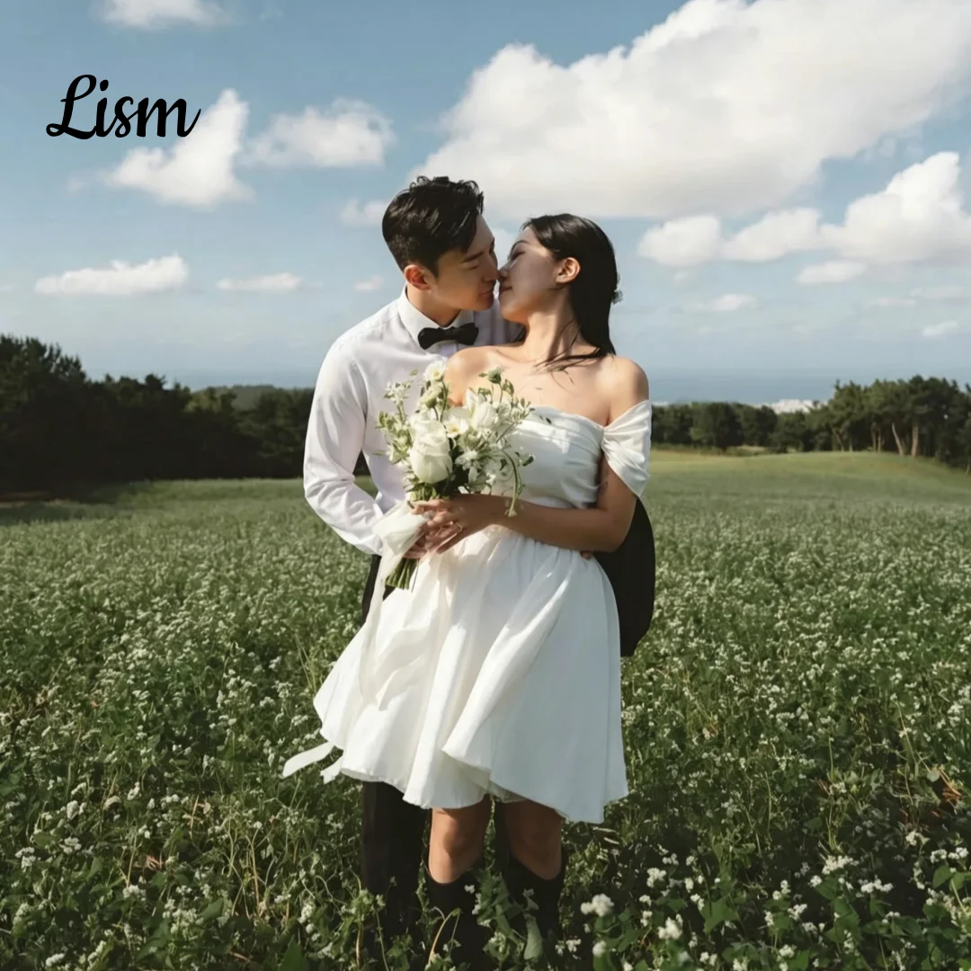 Lism Mini Korean Wedding Dresses Off the Shoulder Short Bride's Party Dress Customized A Line Taffeta Wedding Snap Gown 2026