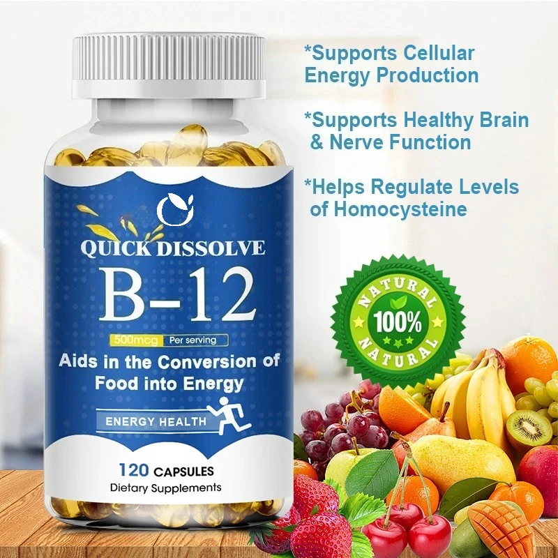 Vitamin B12 Capsules Support Cellular Anemia Energy Production Combat Fatigue Mental Health Mood Stability Maintain Nervous