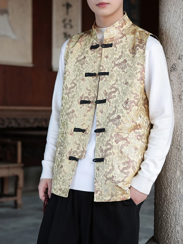 

Men's Thin Autumnal Svel Stand Collar Chinese Sle Vest Large Size Outerwear T Top Casual Polyester Fabric