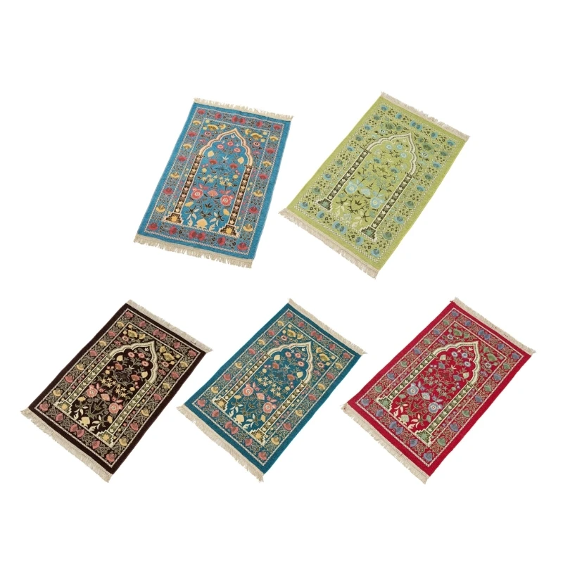 Muslims Carpet Blanket Prayer Rugs with Tassels Islamic Mat 70x110cm Flower Pattern Kneeling Carpet Portable Lap Rugs