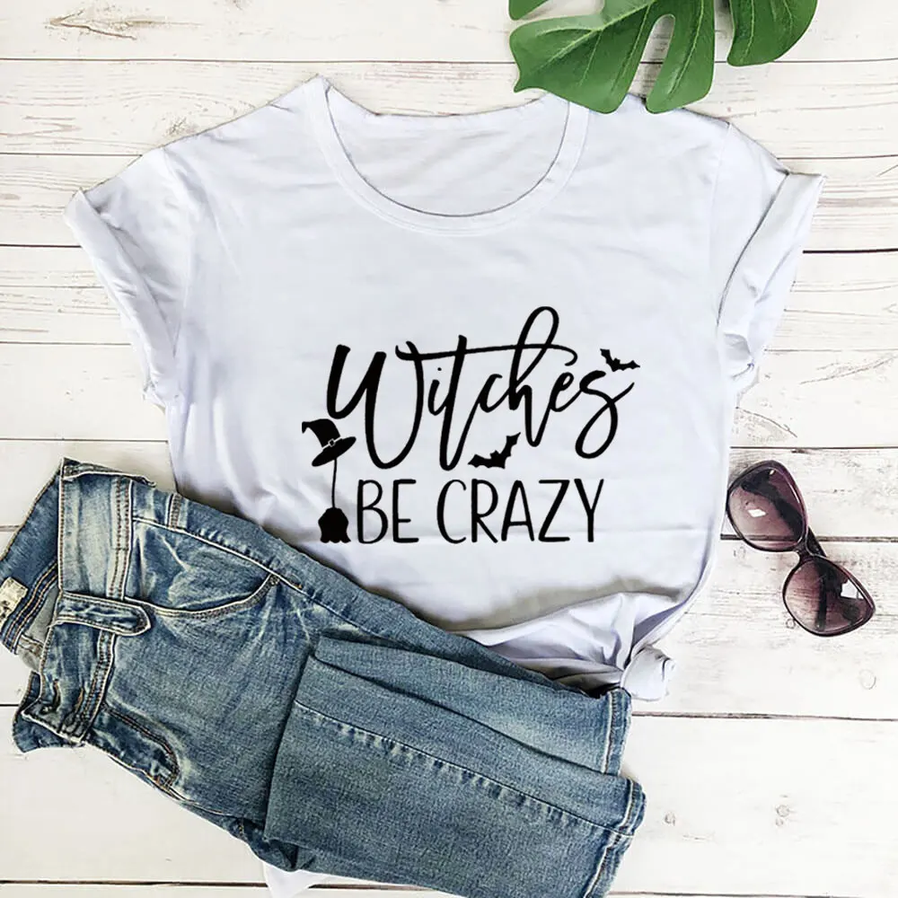 

Witches Be Crazy New Arrival Graphic Print Halloween Shirt 100%Cotton Women's Tshirt Unisex Summer Funny Casual Short Sleeve Top