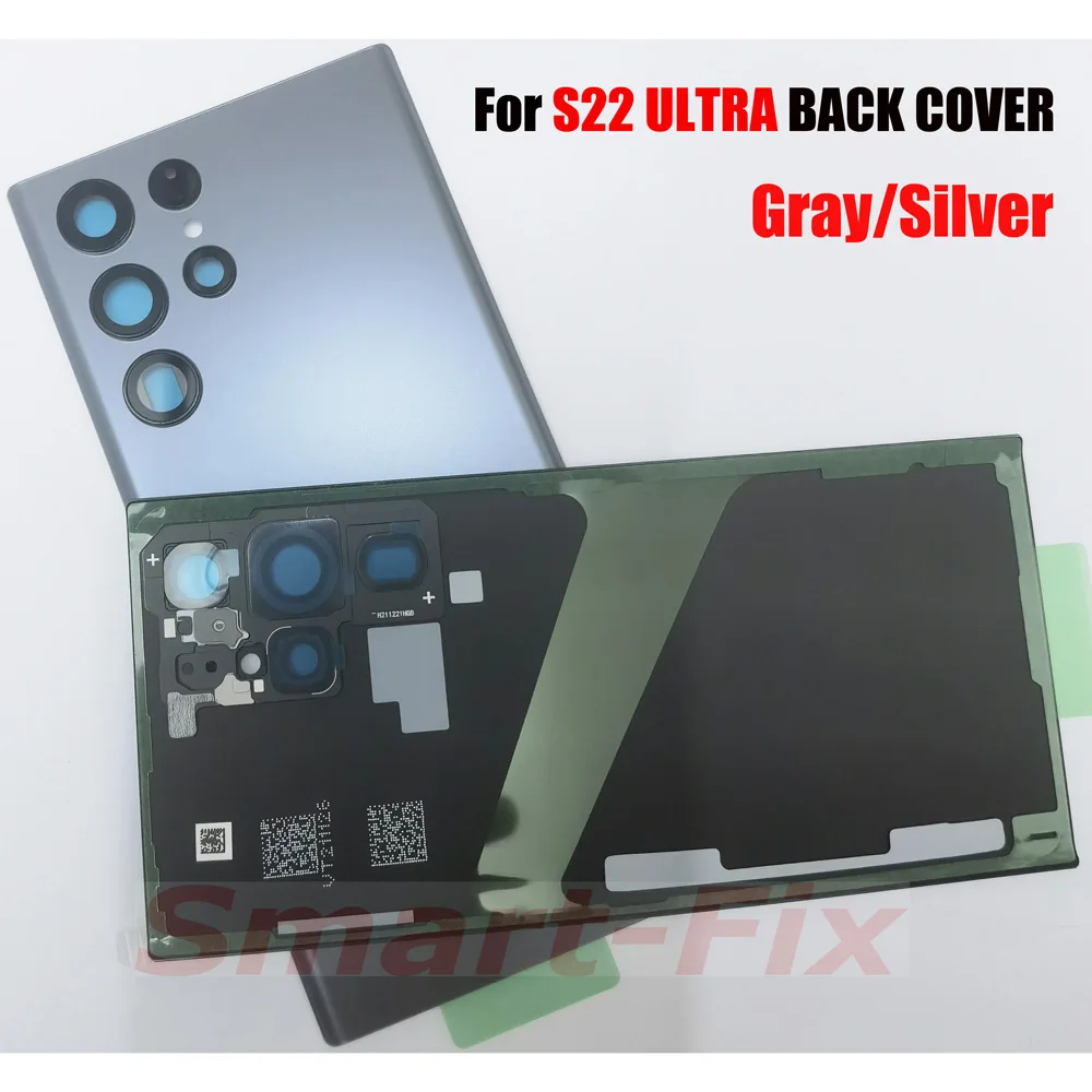 (OEM) Glass Back Cover Case with Camera Cover Lens and Adhesive for SAM-S22 Ultra S22U S22ULTRA 5G Battery Housing Rear Door