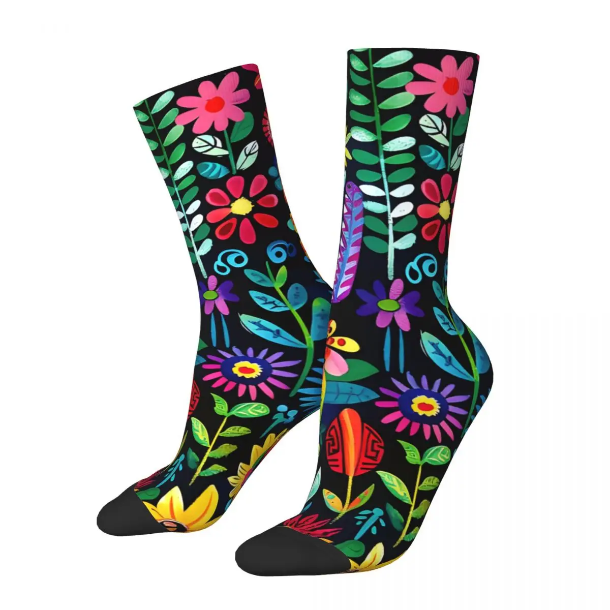 Retro Colorful Floral Pattern Men's compression Socks Unisex Street Style Seamless Printed Novelty Crew Sock