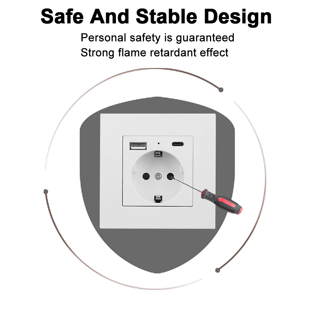 PC Panel EU Standard 16A Power Outlets With Usb Type-C Charging Port Electrical Wall Charger Adapter Germany Plug Socket