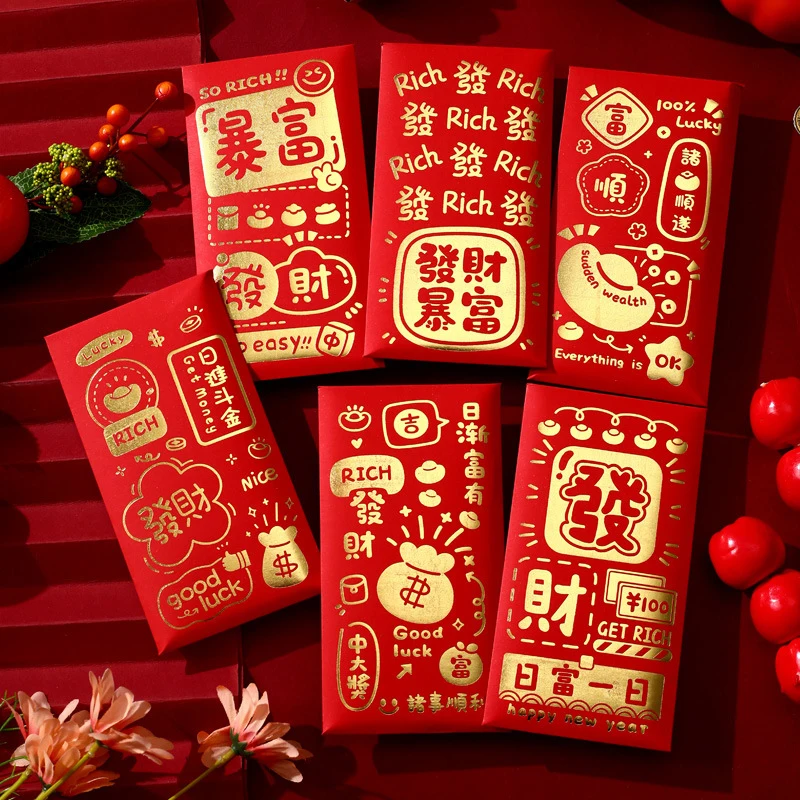 6Pcs 2025 New Year Red Envelopes Cartoon Snake Year Spring Festival  Chinese Style Money Bag Cute Blessing Red Packets Gifts