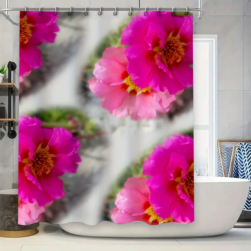

Pink Floral Shower Curtain Set with Blue Leaves for Bathroom Decor Home Decoration Curtains Flower Print Shower Curtain Liner