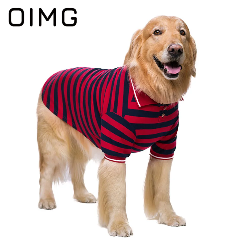 OIMG Cotton Stripes Polo Shirt For Large Dog Clothes Golden Retriever Labrador Breathable Big Dog T-shirt Casual Pet Dog Garment