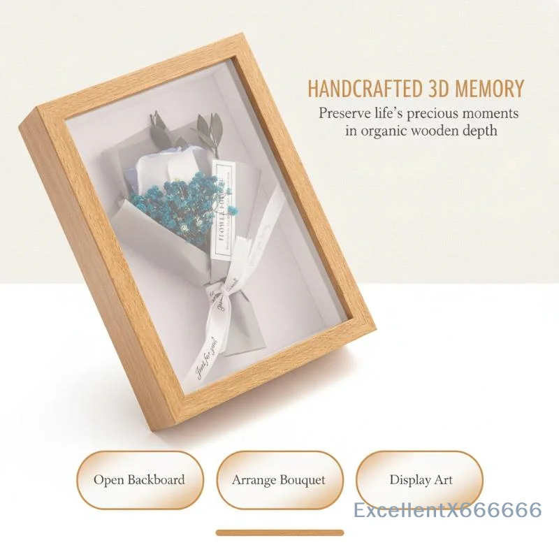 3D Wooden Shadow Box Picture Frame 3cm 5cm Depth Handmade Dried Flower Specimen Holder for Photo Memorabilia