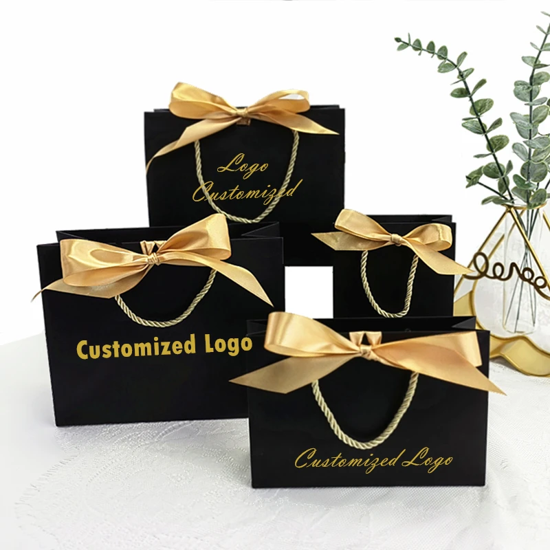 10 Pcs Custom Logo Gift Bag Packaging Box For Small Businesses Valentines Day Paper Bag Favors Boxes Wedding Birthday Flower