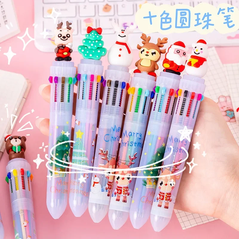 30PCS Cartoon Christmas 10-color Ballpoint Pen Wholesale Christmas Student Stationery Gifts Lovely Touch Color Pen 10-color Pen