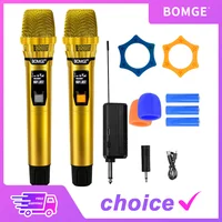 Sistema con micrófono inalámbrico profesional para Karaoke, DJ, 2 canales, con micrófono dorado brillante, receptor inalámbrico recargable para fiesta y DJ