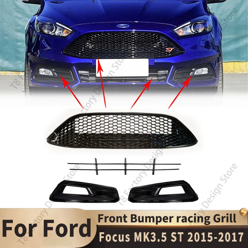 Rejilla de carreras de parachoques delantero para Ford Focus MK3.5 ST 2015 2016 2017 rejilla superior inferior cubierta de lámpara antiniebla protector Kit de carrocería Tuning