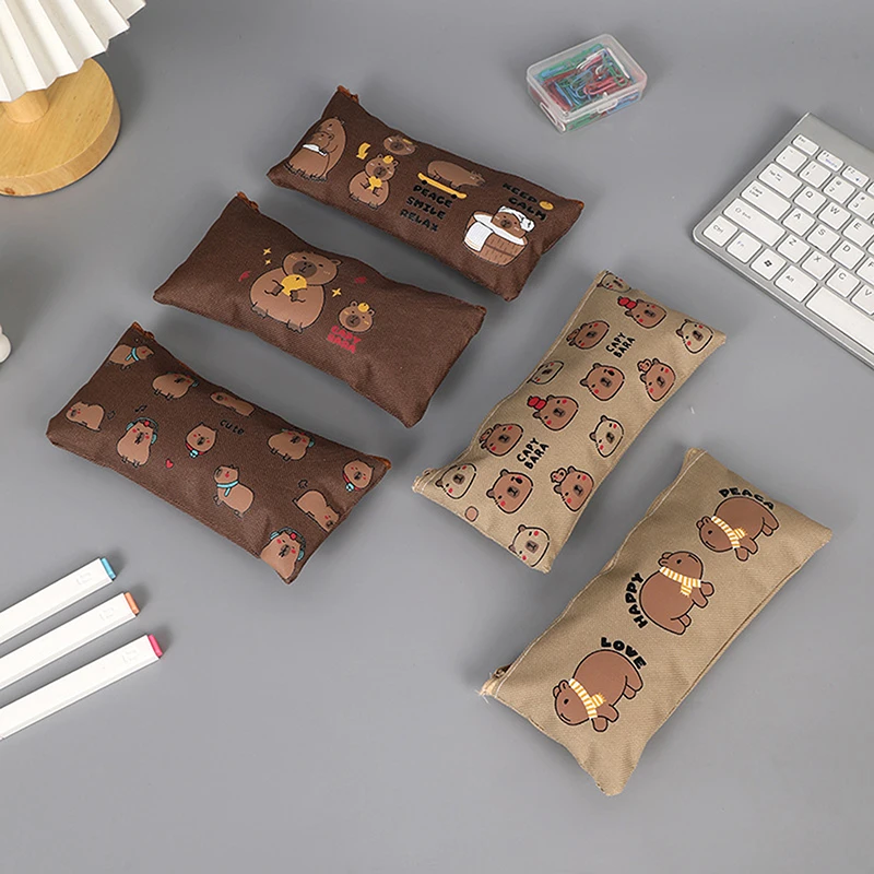 Сумка-карандаш с изображением капибары и капибары, многофункциональная коробка для канцелярских принадлежностей большой емкости, многослойный Оксфордский органайзер для канцелярских принадлежностей