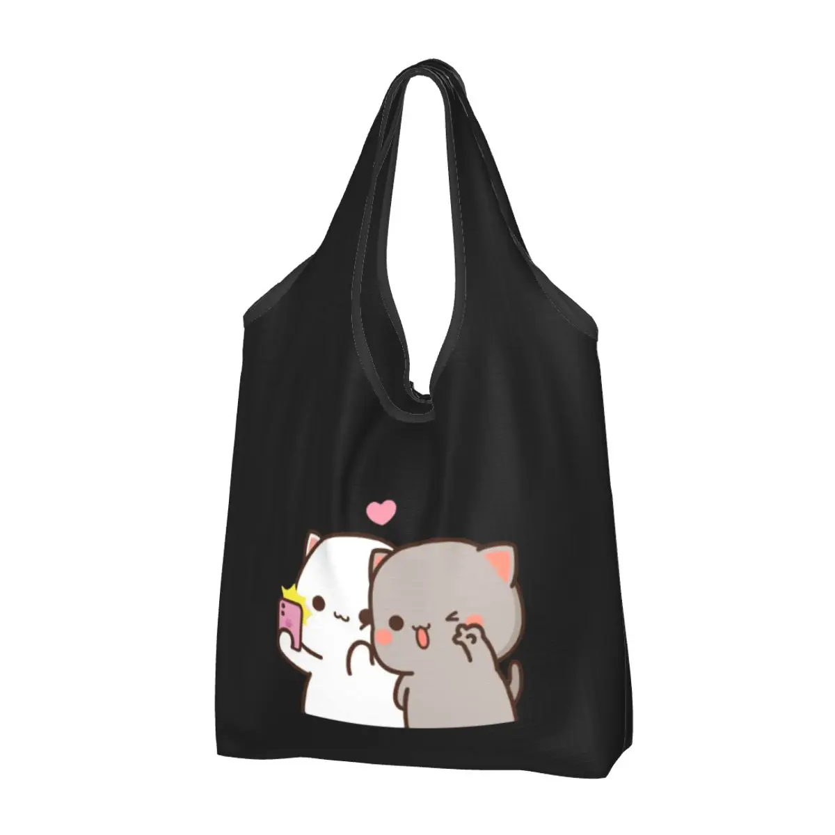 Custom Peach And Goma Mochi Cat Shopping Bag Women Portable Big Capacity Groceries Tote Shopper Bags