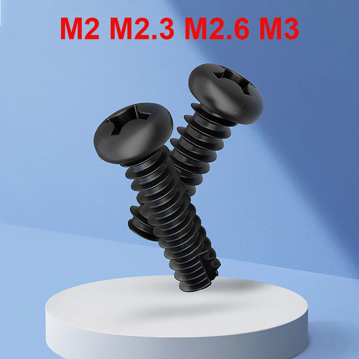 100Pcs Carbon Steel Nickel Plated Zinc Plated Hard Tapping Screw Black Round Head Cutting Tail Screw M2 M2.3 M2.6 M3