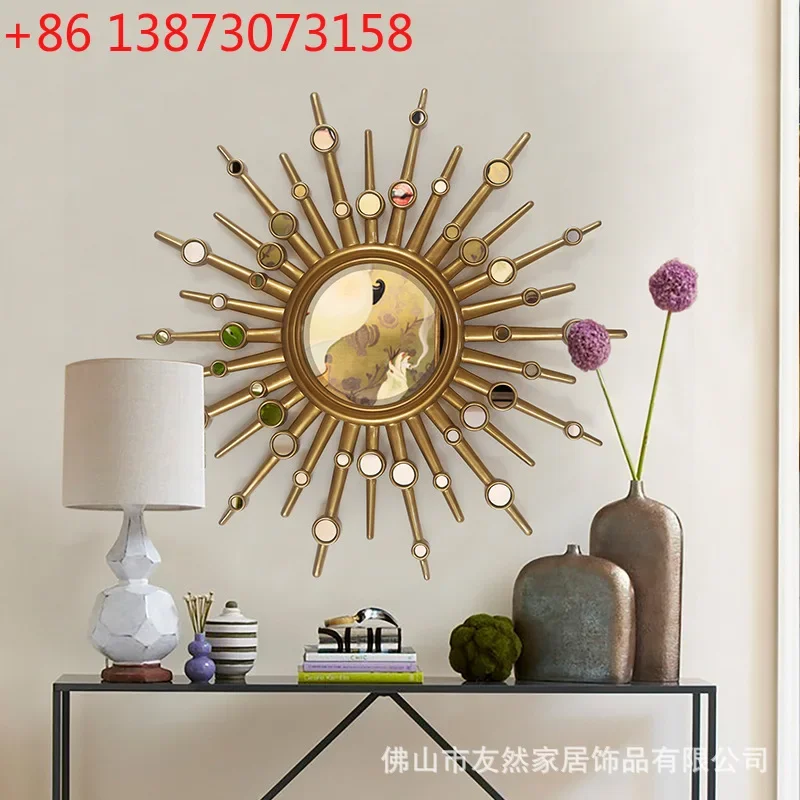 

Европейское декоративное зеркало для прихожей, настенное украшение, креативное настенное панно, круглое зеркало в форме солнца для камина