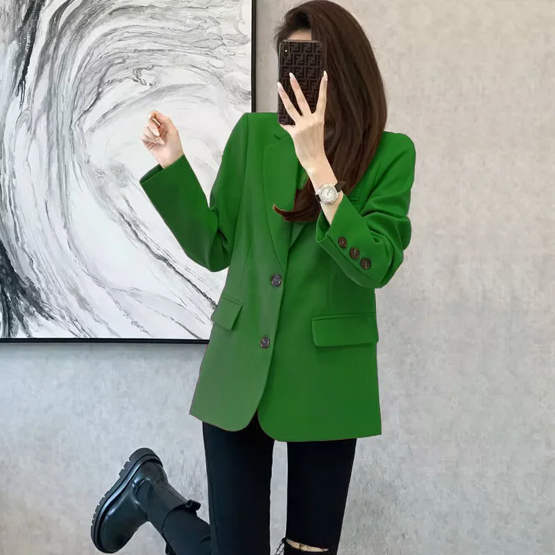 Women Blazer Casual Jacket Multi-Color Pocket All-Match Long Sleeved OL Autumn Winter Elegant Office Lady Coat Loose Solid Thin