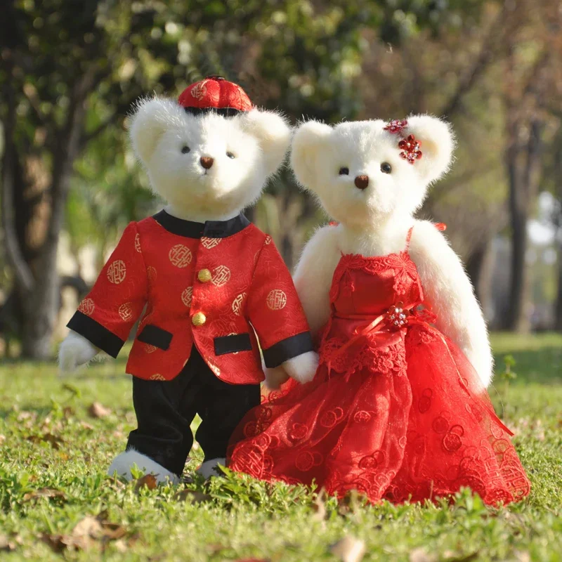 

2 шт., подвижный плюшевый мишка с полным шарниром, плюшевая игрушка, мягкие игрушки, красное свадебное платье, куклы, коллекция подарков, свадебный подарок на день Святого Валентина