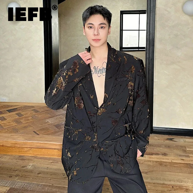 IEFB Niche Design Men\'s Balzers Casual Jacquard Single Breasted Autumn Contrast Color Male Suit Jackets Korean Style 9C7246