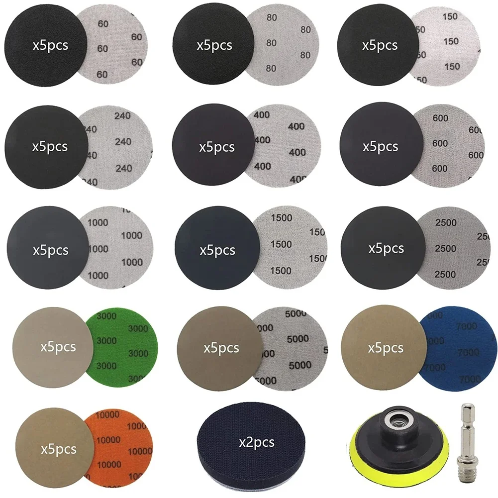 6Pcs 3 Inch Silicon Carbide Sandpaper Set Round Wet Dry Polishing Sandpaper Grinder Discs Paper For Car Detailing Headlight