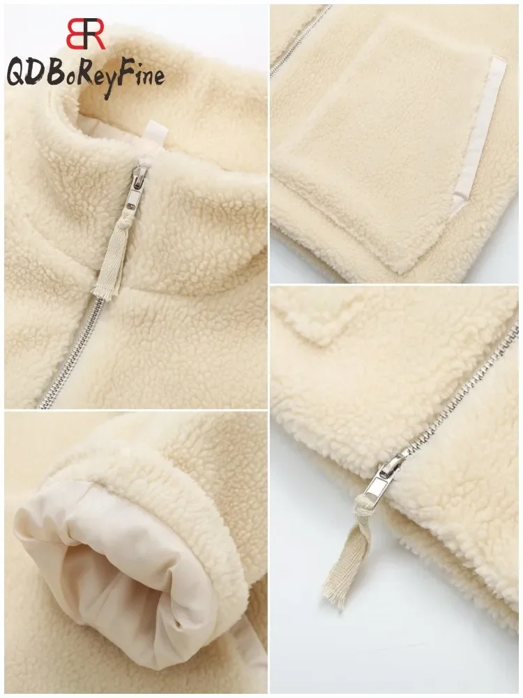 Women Winter Coat Thick Warm Lamb Wool Plush Jacket Casual Oversized Long Sleeve Tops Teddy Fleece Zipper Faux Lamb Overcoat