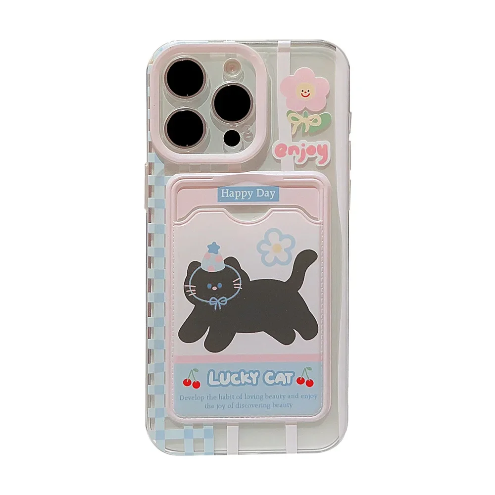 Cherry Party Black Cat Etui na karty fotograficzne Przezroczyste etui na telefon do iPhone'a 16 15 14 13 12 Pro Max Xr 15 Plus Etui Cute Cartoon Cover
