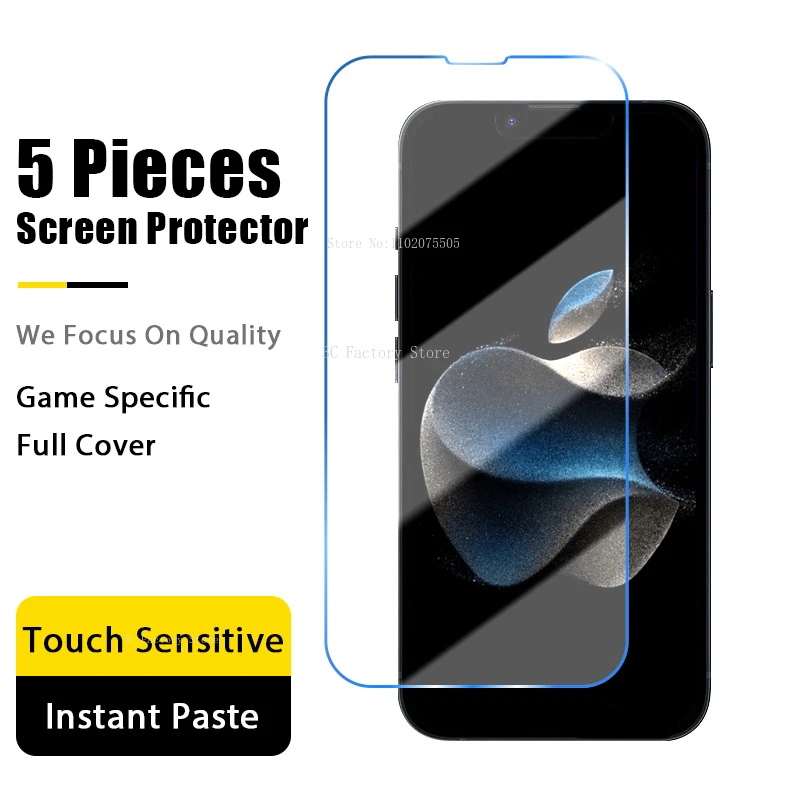 5Pcs 9H Tempered Glass For iPhone 14 11 Pro Max 13 12 Mini 15 Screen Protector for iPhone 14 8 7Plus XR XS Max Glass