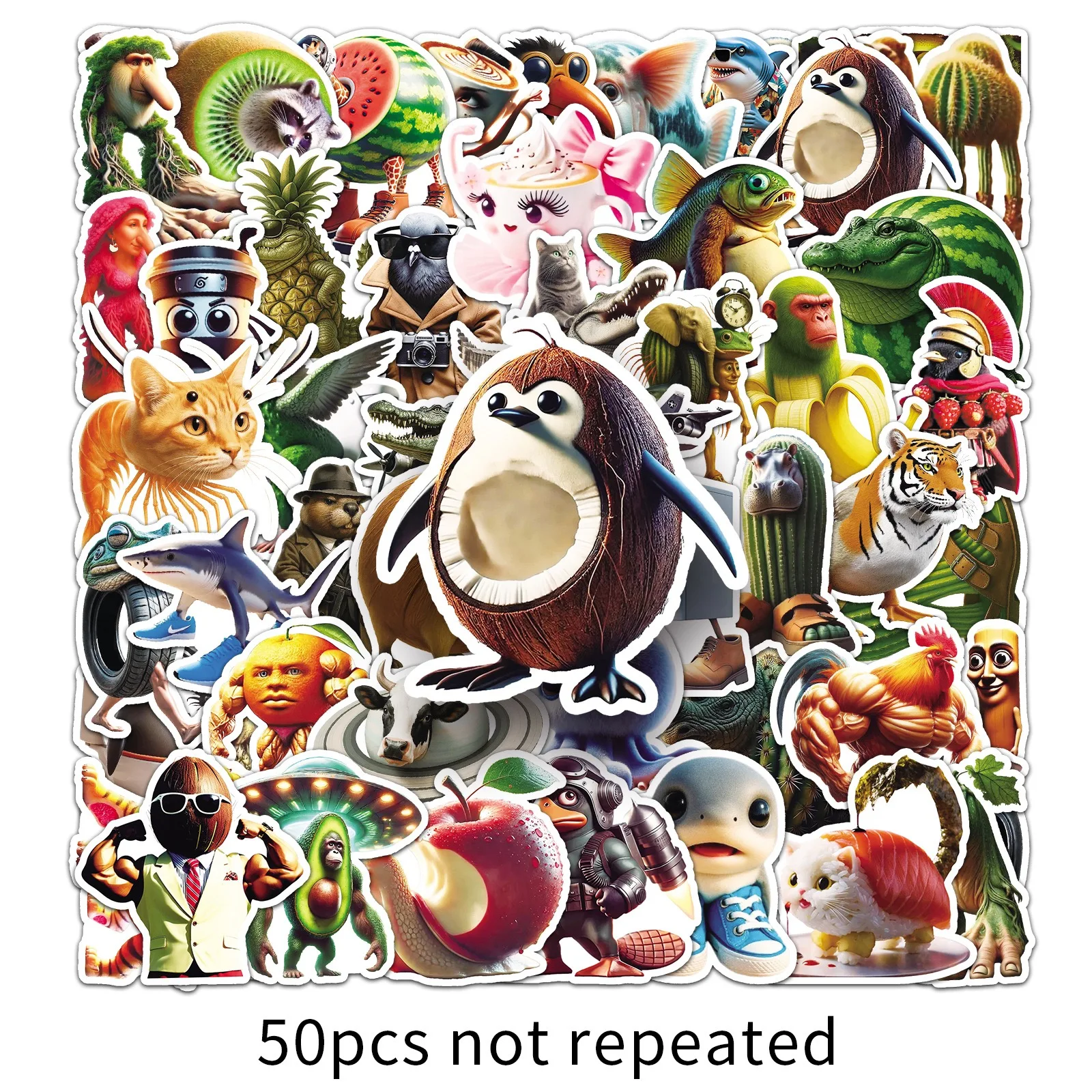 50 قطعة ملصقات تونغ تونغ الصحور للحيوانات المضحكة AI مجردة Brainrot مجردة الكرتون الشارات ملصقات صناعة يدوية باردة #1