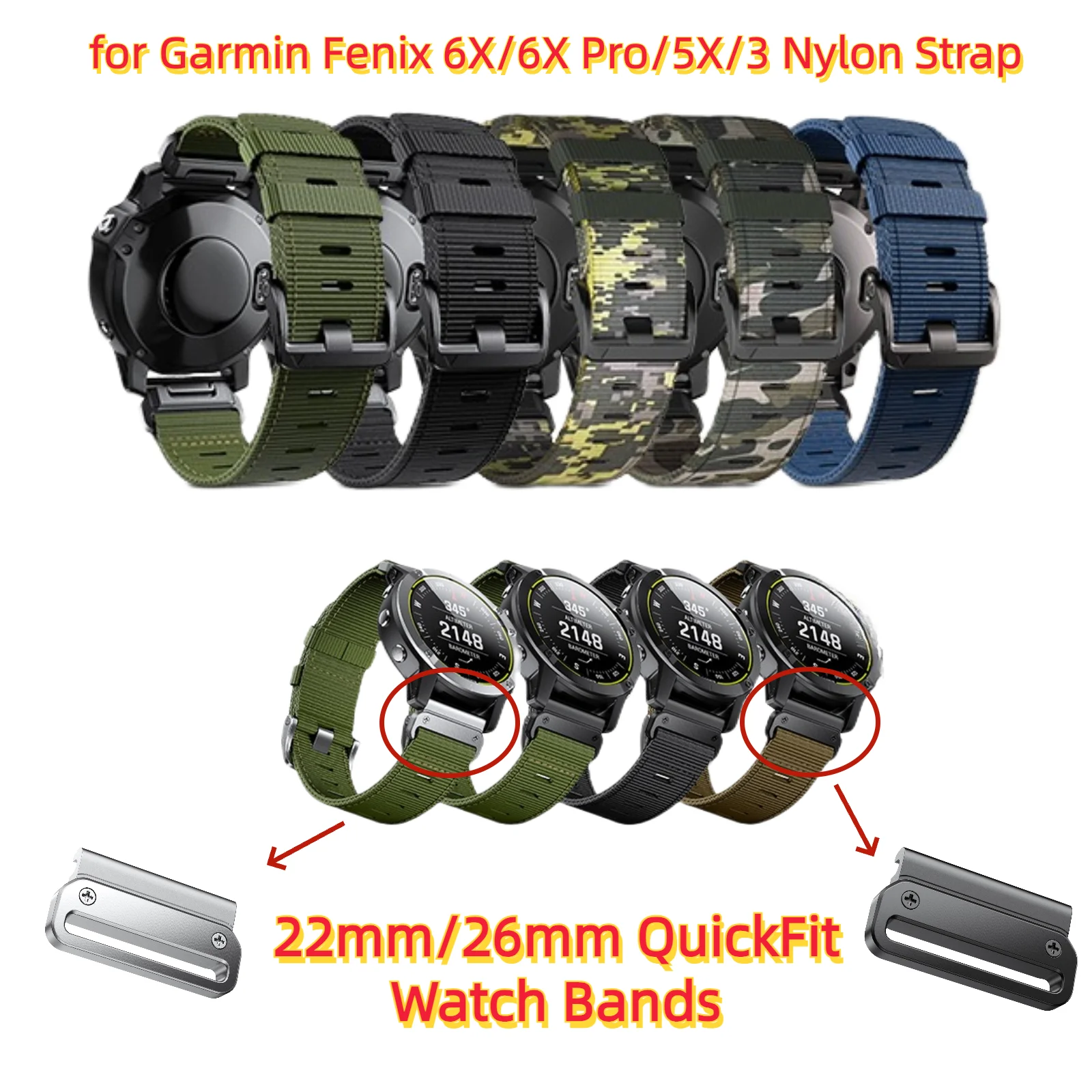 Quick Fit 22mm 26mm Strap for Garmin, for Fenix 5 Fenix 6 Fenix 7, for Forerunner 965 955 935, for Garmin S60|S62 | Instinct 2X