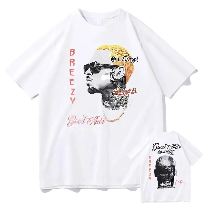 Rapper Chris Brown Breezy Graphics Tshirt Hip Hop Streetwear R&B Short Sleeve Tops 100% Cotton Men T Shirts Summer Unisex Tees