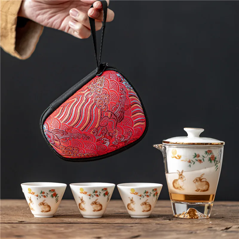 

Ceramic Portable Tea Set Outdoor Travel Kung Fu Tea Set Instant Maker Cup Home Tea Set Accessories,1 Pot, 3 Cups Kitchenware