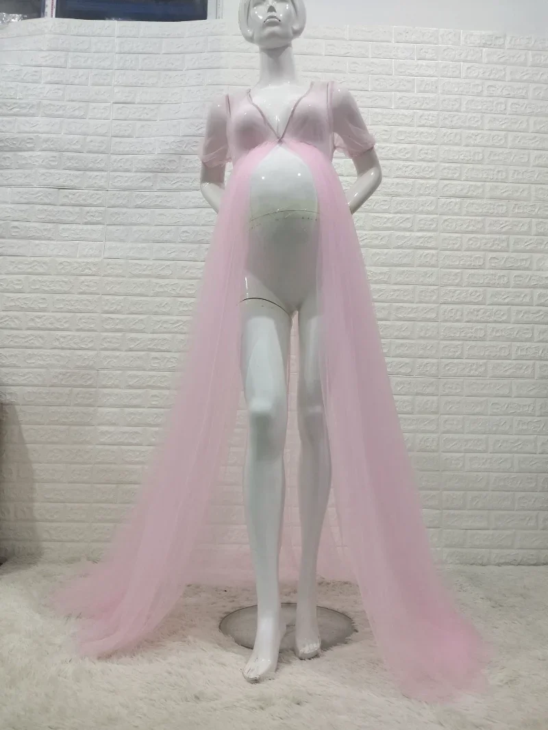 Tulle Maternity Gown Long Dress with Drawstring Floor Mop Dress Maternity Dresses for Photo Shoot Mesh Pregnant Woman Photo