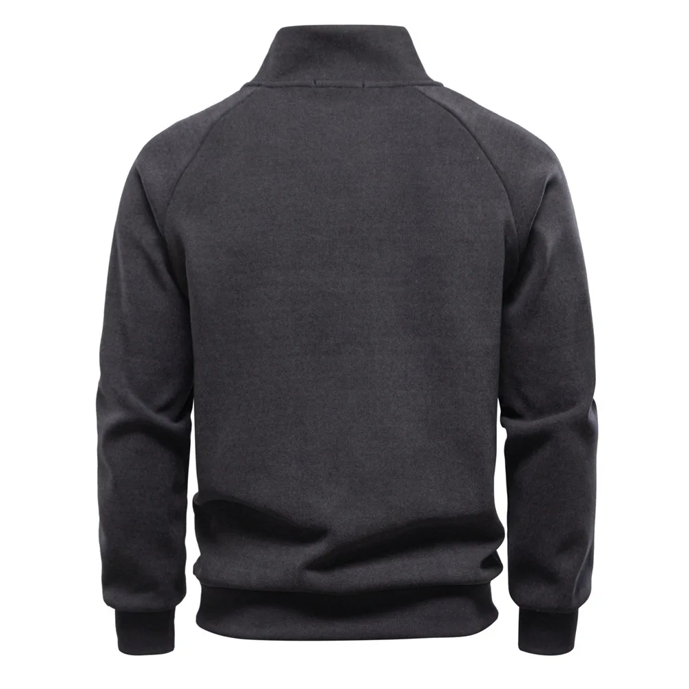 Men's Trendy Fleece Thick Hoodie Jacket Stand-Up Collar Slanted Zipper Autumn/Winter New 2025