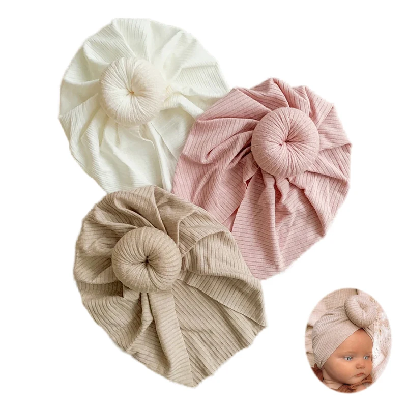 Gorros elásticos para bebé recién nacido, turbante con nudo, Donut, gorro indio para niños y niñas, gorro elástico suave para niños pequeños, 0-3T