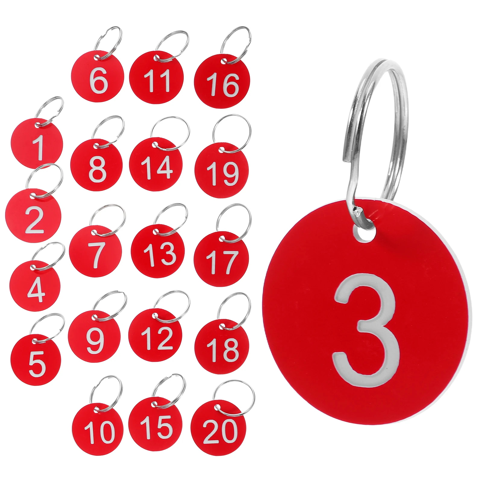 

1 set 1 Set Round Numbered Tags Plastic Number Tag 1-20 For Coat Room Locker Retail Hanging Tabs Red Background White Numbers