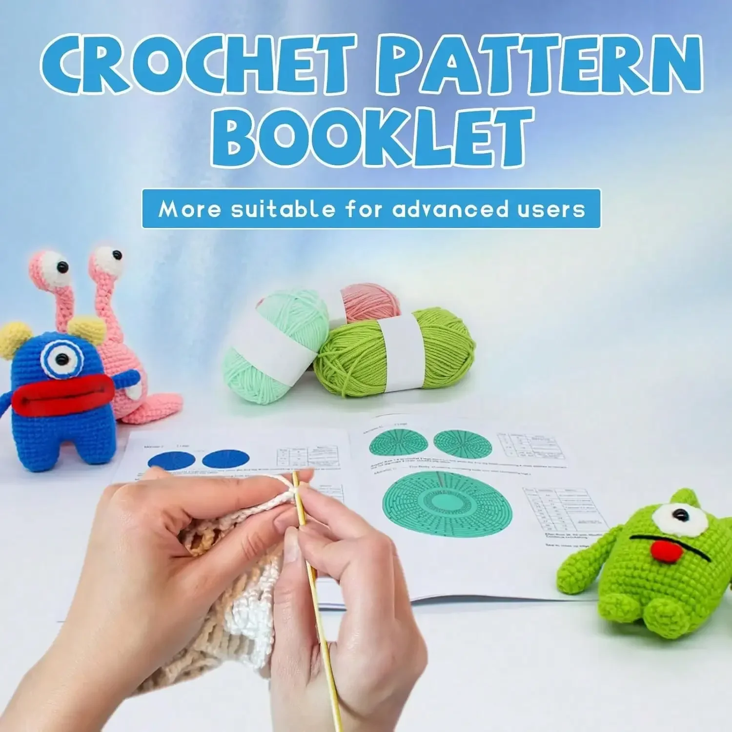 Kit DIY monstro Crochet para iniciantes, Amigurumi animal, fácil de aprender, 4pcs