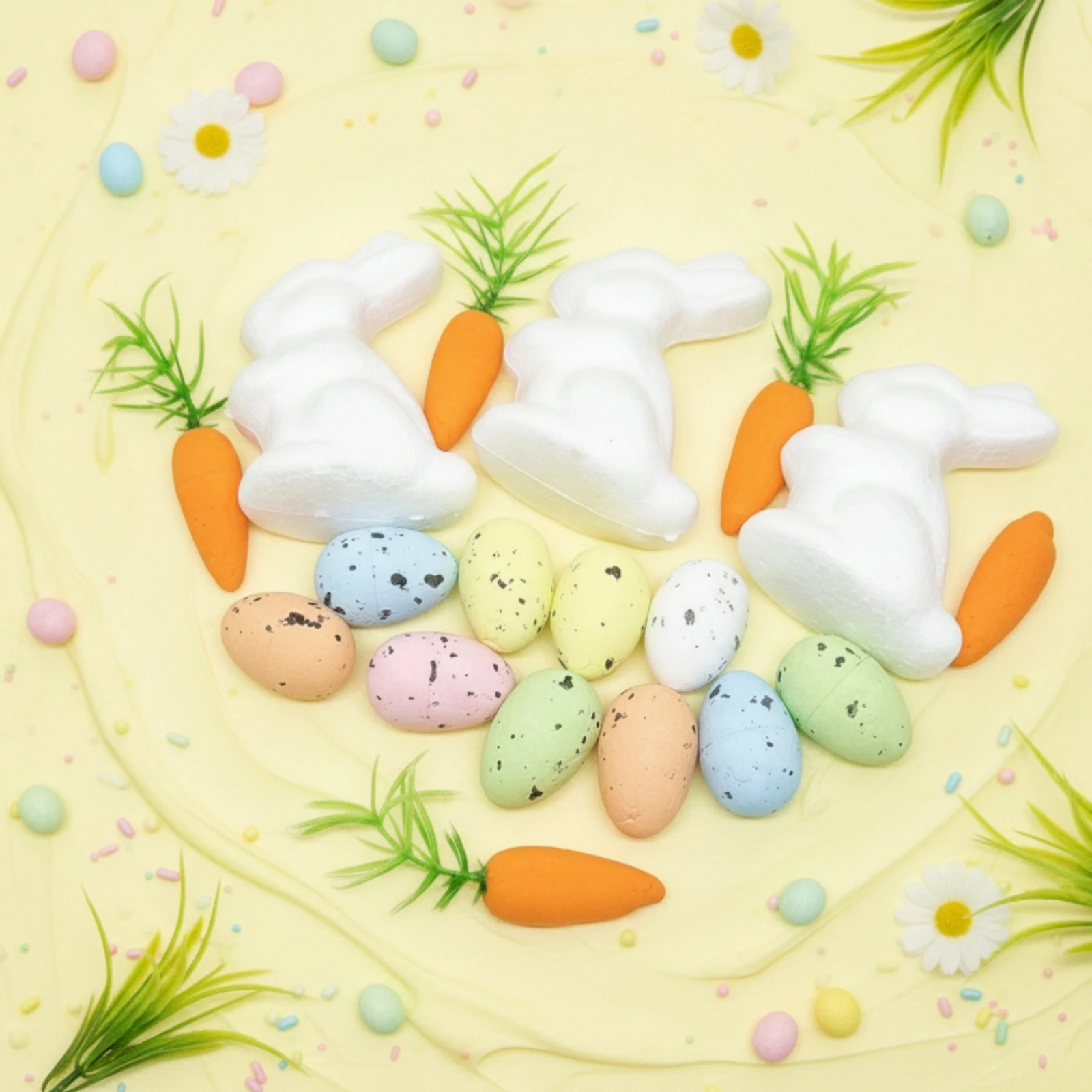 18 Pieces Hare Carrot Easter Oval Ornaments Colorful Foam Carrot Decoration Easter Hare Decoration Reusable Party Supplies