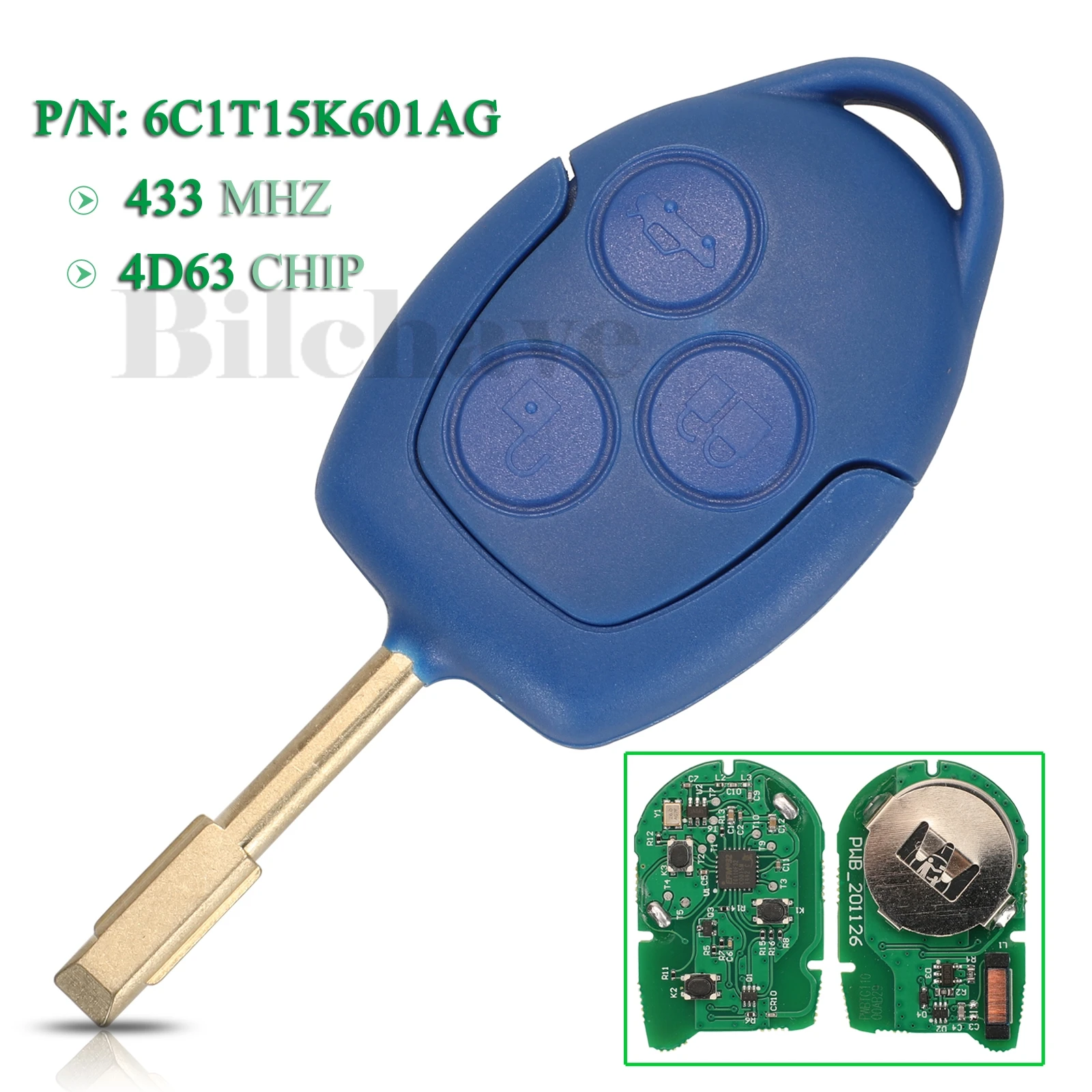 

jingyuqin 3 Buttons Remote Control Car Key 433MHz 4D63 Chip For Ford Transit WM VM 2006-2014 Fob 6C1T15K601AG Uncut FO21 Blade