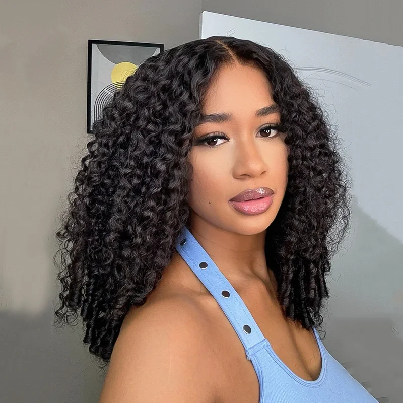 نصف باروكة مجعدة بورمية، 3 في 1 شعر مستعار بدون صمغ أسود 18 بوصة باروكة من شعر طبيعي شعر مستعار مجعد مع رباط للاستخدام اليومي للمبتدئين Da