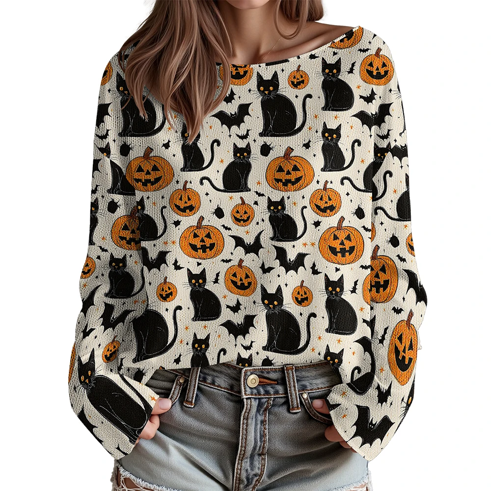

Halloween Pumpkin Merch Sweater Women's Knitted Jumpers Female Long Sleeve Streetwear Pullover Tops 1