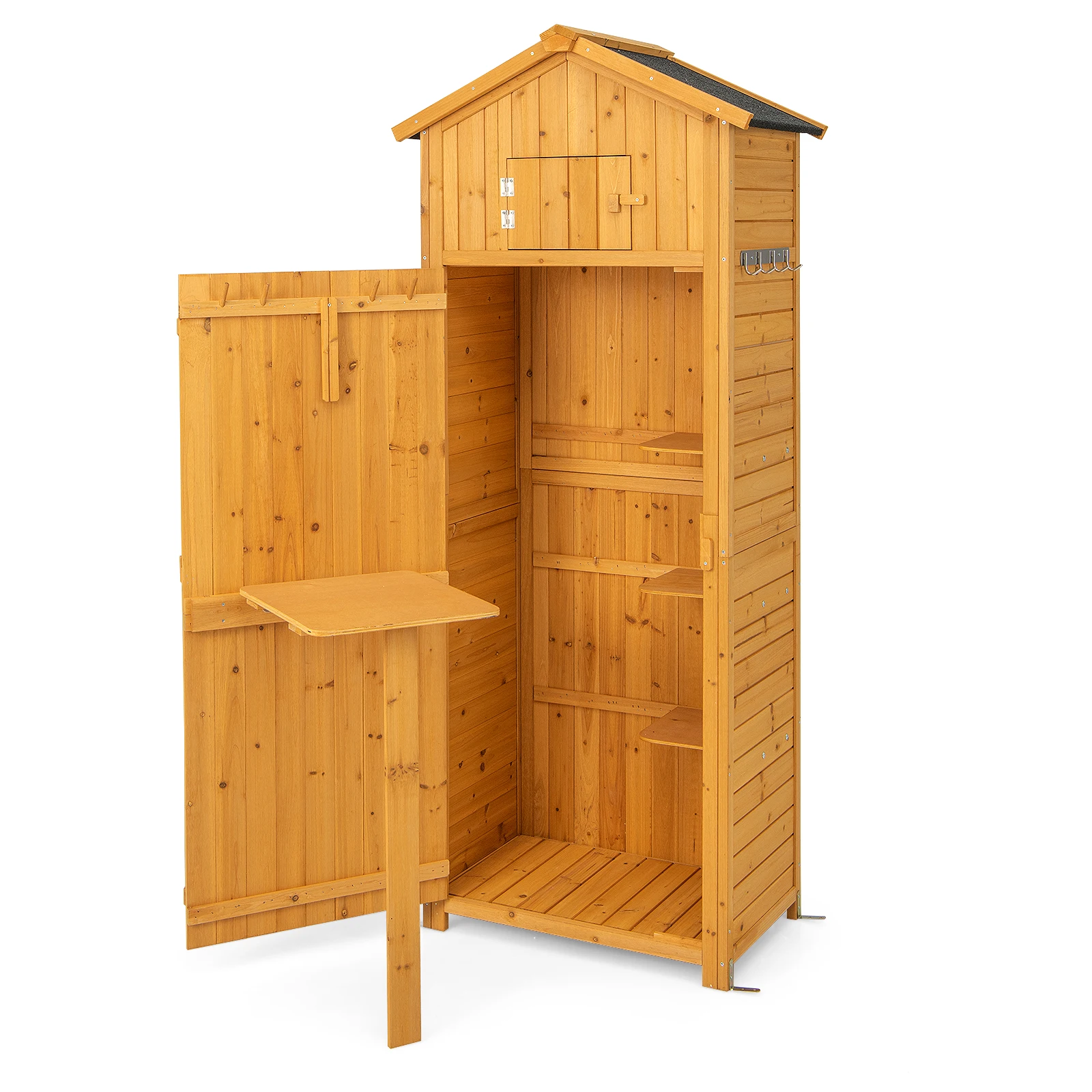 GOFLAME Garden Storage Shed, 180.5CM Tall Outdoor Storage Cabinet with Lockable Doors