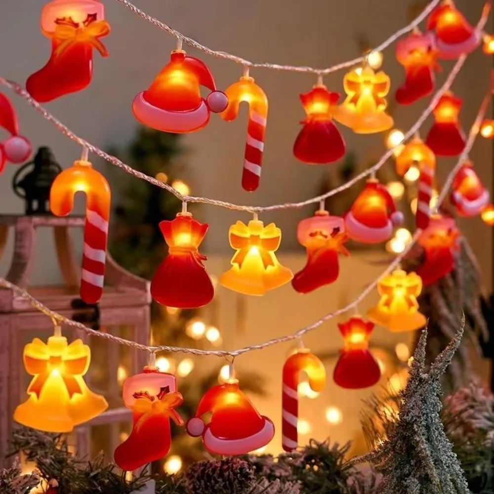 1.5 متر/3 متر/6 متر عيد الميلاد LED سلسلة ضوء سانتا قبعة دافئة الأبيض حلوى قصب ضوء بطارية تعمل بالطاقة مقاوم للماء شجرة عيد الميلاد زخرفة #1