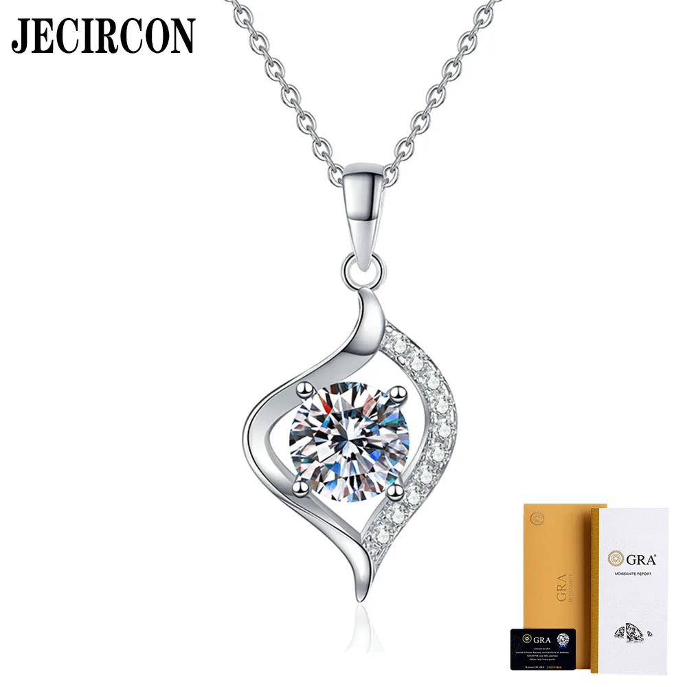 

JECIRCON S925 Sterling Silver Necklace Heart Shaped Moissanite Pendant Love At First Sight 1 Carat Shiny Diamond Clavicle Chain