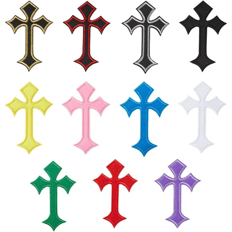 Cross Patches, Iron on/Sew on Cross Applique Patch, Chrome DIY Heart Iron Patches for Jeans Hats Shirts Jackets Backpacks, 5Pcs