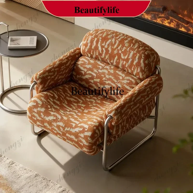 Light luxury cotton and linen fabric leisure chair medieval living room balcony leisure chair m138