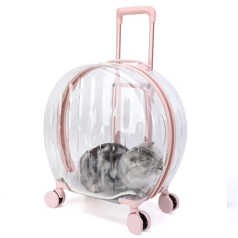 Maleta con ruedas para mascotas, bolsa transparente de gran capacidad para gato, impermeable, transpirable, portátil maleta de viaje