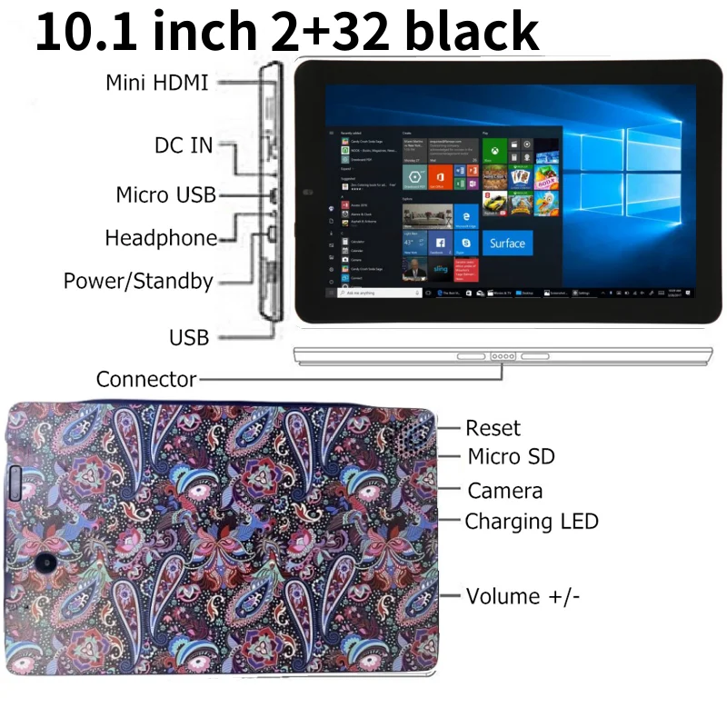 2024 Tablet PC C23 10,6'' Windows 10 WIFI 2GB DDR RAM 32GB ROM 1366*768 IPS Podwójny aparat Quad Core Z8300 1.33G